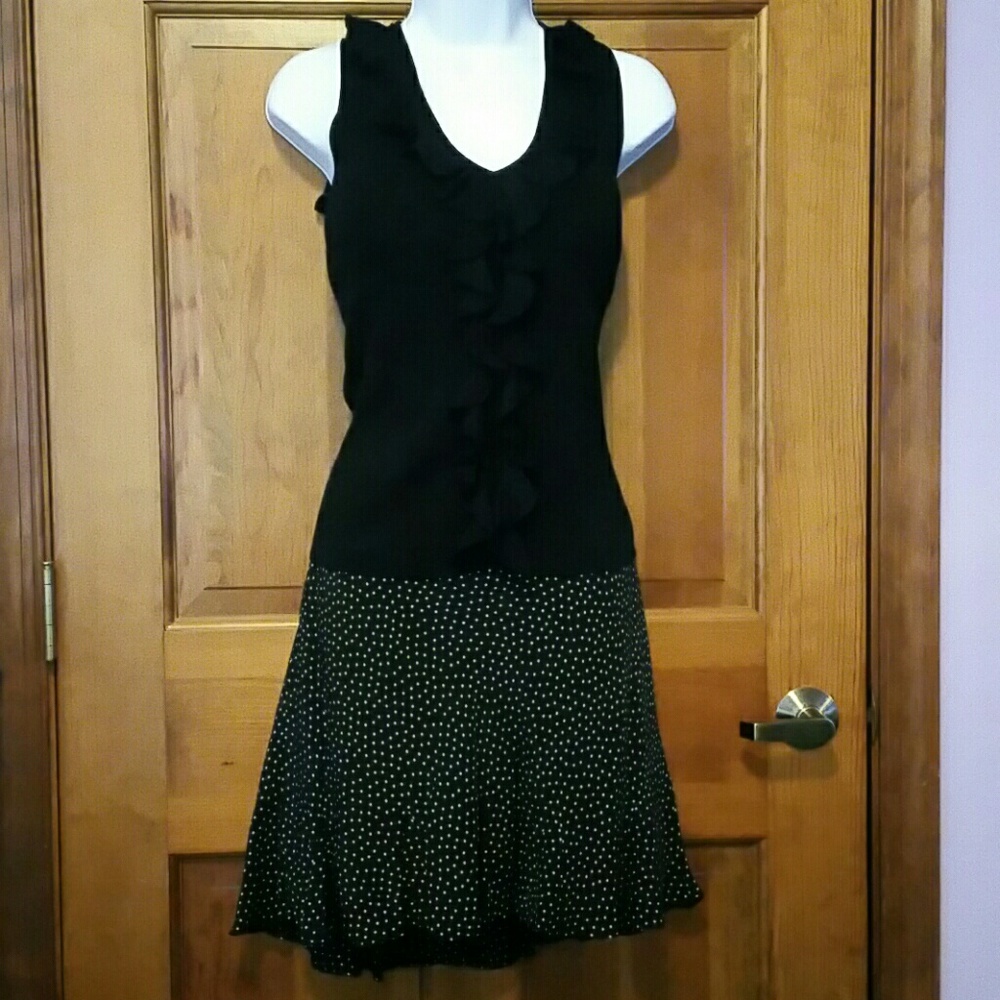 Ann Taylor Loft silk black w cream polka dot skirt